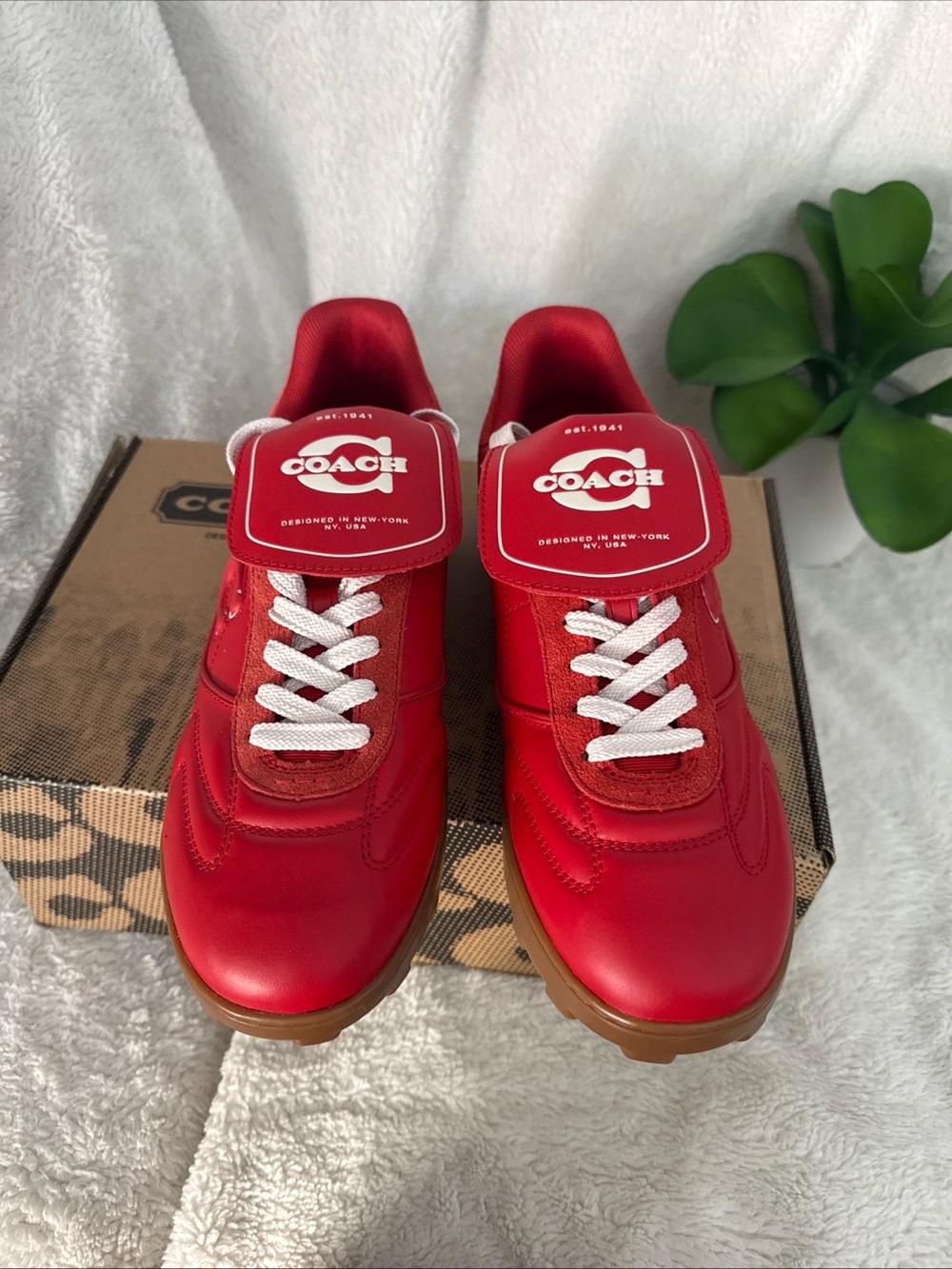 Coach Match Logo-Patch Sneakers – Red – Men’s Size 9.5 D